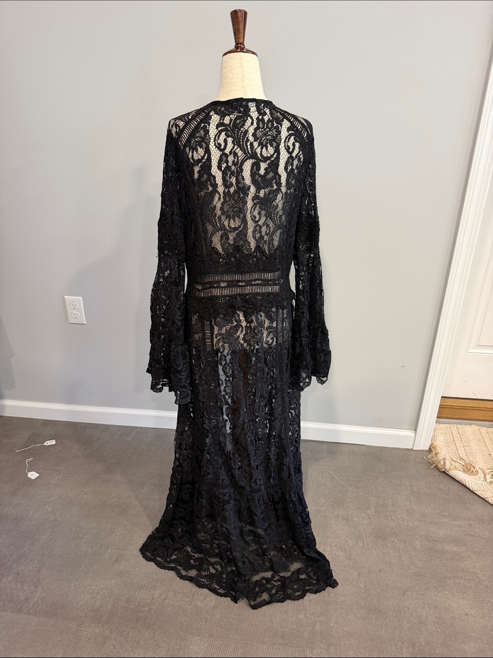 Boston Proper Black Lace Long Duster Cardigan Medium - Picture 10 of 10